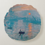 Coussins Ronds Impression Sunrise Claude Monet<br><div class="desc">Monet Impressionnism Peinture - Le nom de ce tableau est Impression,  Lever de soleil,  un célèbre tableau de Claude Monet impressionniste français peint en 1872 et montré à l'exposition des impressionnistes à Paris en 1874. Sunrise montre le port du Havre.</div>