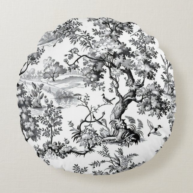 Coussins Ronds Impression toile noire (Devant)