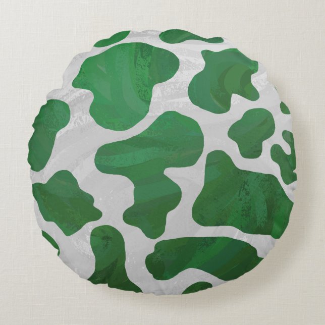Coussins Ronds Impression verte et blanche de vache (Devant)