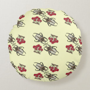 Coussins Ronds Impressionniste Coléoptère & Motif Aquarelle Ceris