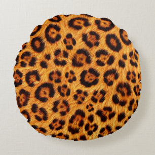 Coussins Ronds Imprimé léopard sauvage or orange ambre aspect fou
