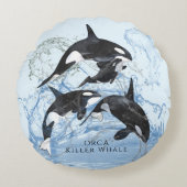 Coussins Ronds Incroyable Orques d'aquarelle noire et blanche (Devant)