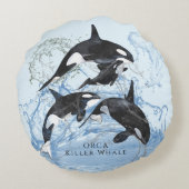 Coussins Ronds Incroyable Orques d'aquarelle noire et blanche (Dos)