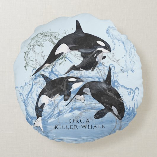Coussins Ronds Incroyable Orques d'aquarelle noire et blanche (Dos)