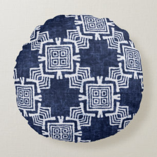 Coussins Ronds Indigo tordu à damiers arrière - plan texturé.