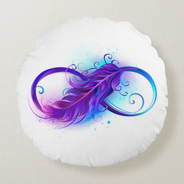 Coussins Ronds Infini avec plume violette (Devant)
