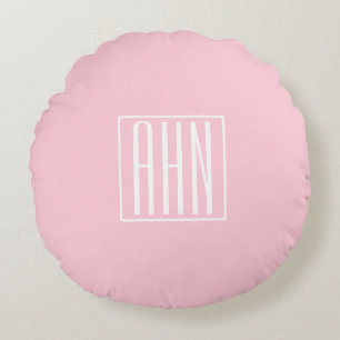 Coussins Ronds Initiales Monogramme Blanc Sur Rose Clair