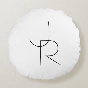 Coussins Ronds Initiales superposées Modern 2 Noir sur Blanc