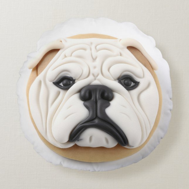 Coussins Ronds Inspiré 3D Bulldog (Devant)