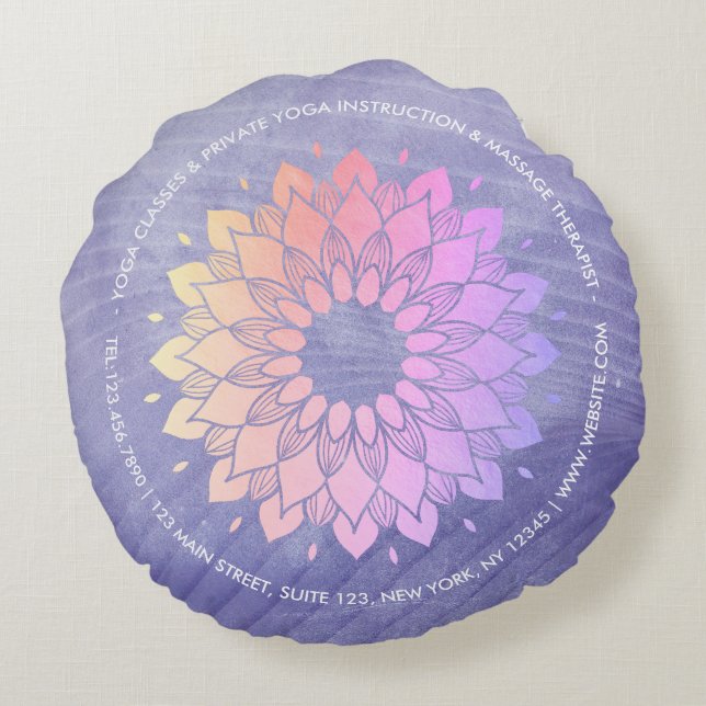 Coussins Ronds Instructeur de Yoga violet Rose Gold Mandala (Dos)
