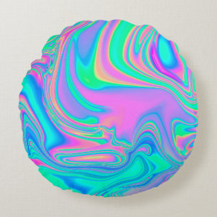 Coussins Ronds Iridescente marbrée texture holographique en dynam