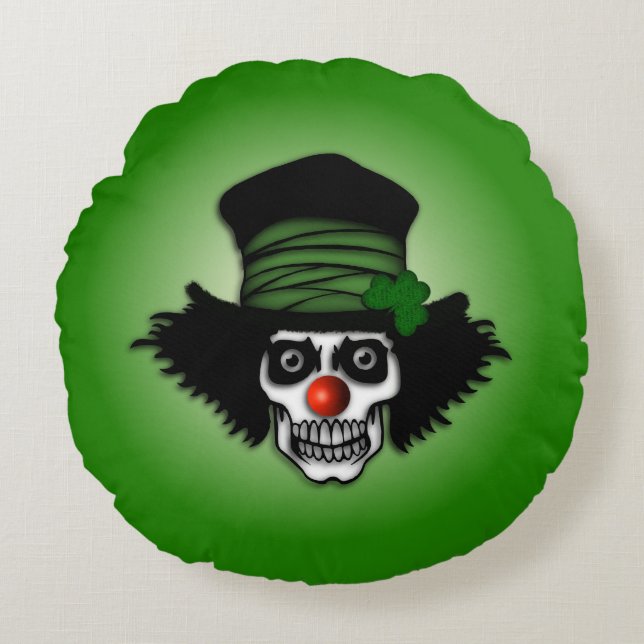 Coussins Ronds Irish Skeleton Clown Green (Devant)