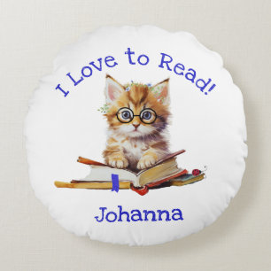 Coussins Ronds J'adore lire avec un chaton mignon