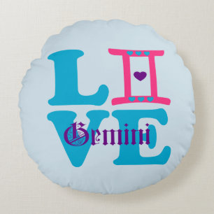 Coussins Ronds ♊ J'Aime Gemini-Best-Zodiac Signe Arrondi