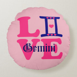 Coussins Ronds ♊  J'Aime Gemini-Best-Zodiac Signe Arrondi