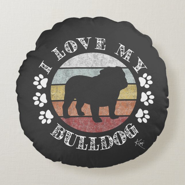 Coussins Ronds J'Aime Mon Bulldog (Devant)