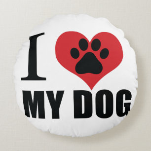 Coussins Ronds J'aime mon chien jeter l'oreiller