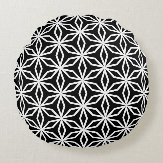 Coussins Ronds Japanese-Inspired Geometric Black and White  (Devant)