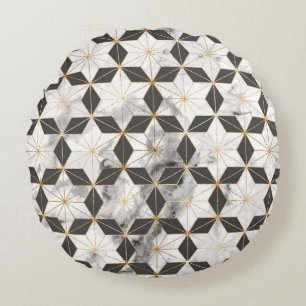 Coussins Ronds Japonais Asanoha : Motif en marbre d'or.