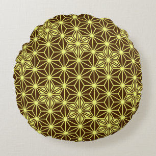 Coussins Ronds Japonais Asanoha motif - marron et jaune