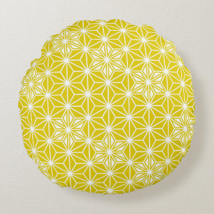 Coussins Ronds Japonais Asanoha motif - moutarde or et blanc