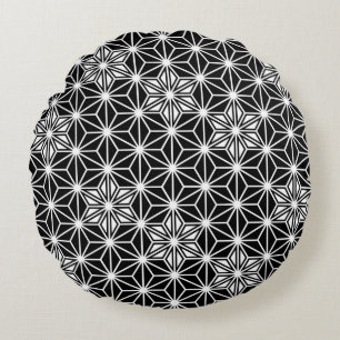 Coussins Ronds Japonais Asanoha motif - noir et blanc