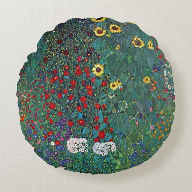 Coussins Ronds Jardin agricole avec tournesol par Klimt, Fleurs V (Devant)
