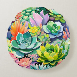 Coussins Ronds Jardin botanique de succulentes colorées d'été