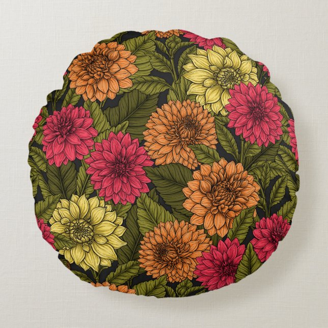 Coussins Ronds Jardin de Dahlia (Devant)