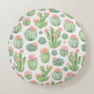Coussins Ronds Jardin de Fleurs de Cactus