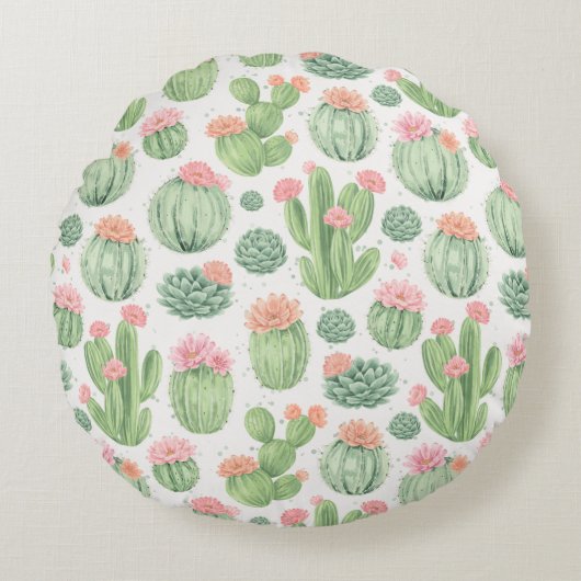 Coussins Ronds Jardin de Fleurs de Cactus (Devant)