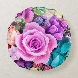 Coussins Ronds Jardin de fleurs de roses romantiques