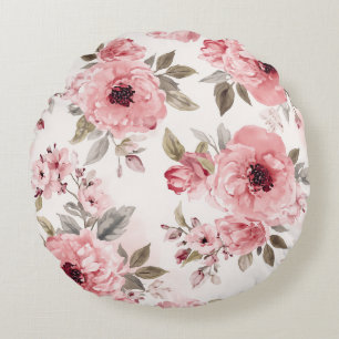 Coussins Ronds Jardin de roses rose aquarelle floral rougissant b