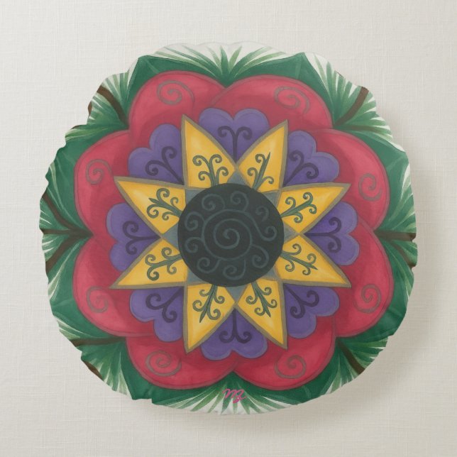 Coussins Ronds Jardin fleuri surélevé (Devant)