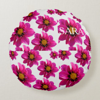 Coussins Ronds Jardin Floral Rose Nom Personnalisé Imprimé Partou