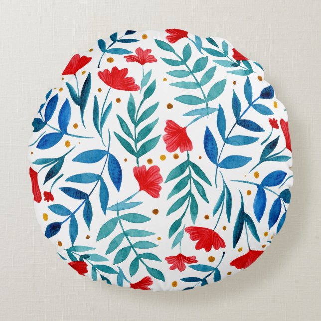 Coussins Ronds Jardin magique - rouge et turquoise (Devant)