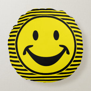 Coussins Ronds Jaune amusant & rayures + votre dos. & idée
