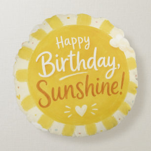 Coussins Ronds Jaune Ensoleillé Joyeux Anniversaire