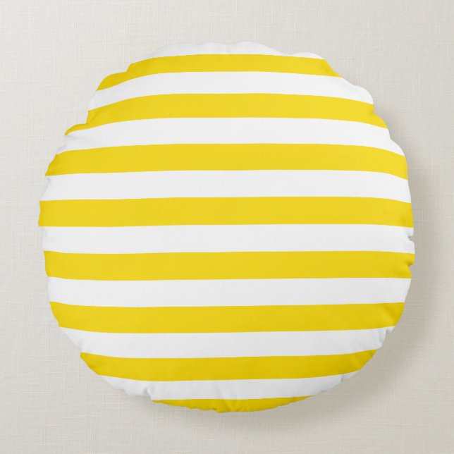 Coussins Ronds Jaune moderne blanc rayé mignon coton Modèle (Devant)