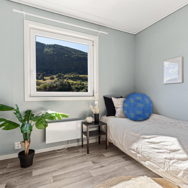 Coussins Ronds Jaune vert feuille motif bleu (Créateur téléchargé)