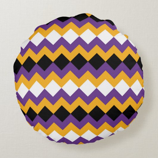 Coussins Ronds Jaune, violet, noir et blanc Zigzag Chevron (Dos)