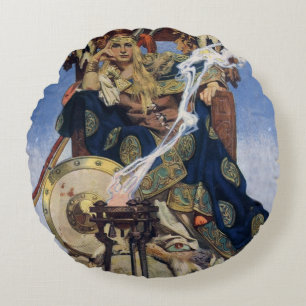 Coussins Ronds JC Leyendecker Reine Maeve Guerrière Celtique