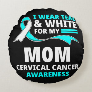 Coussins Ronds Je Porte Le Sarcelle Et Blanc Ma Mère Cancer Du Co