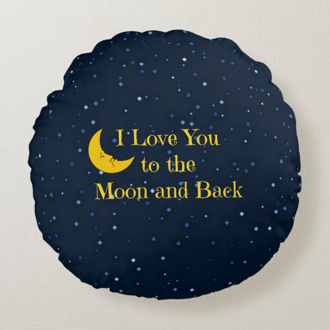 Coussins Ronds Je t'aime sur la lune et le dos (Devant)