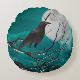 Coussins Ronds Jetez l'oreiller, le corbeau en vert
