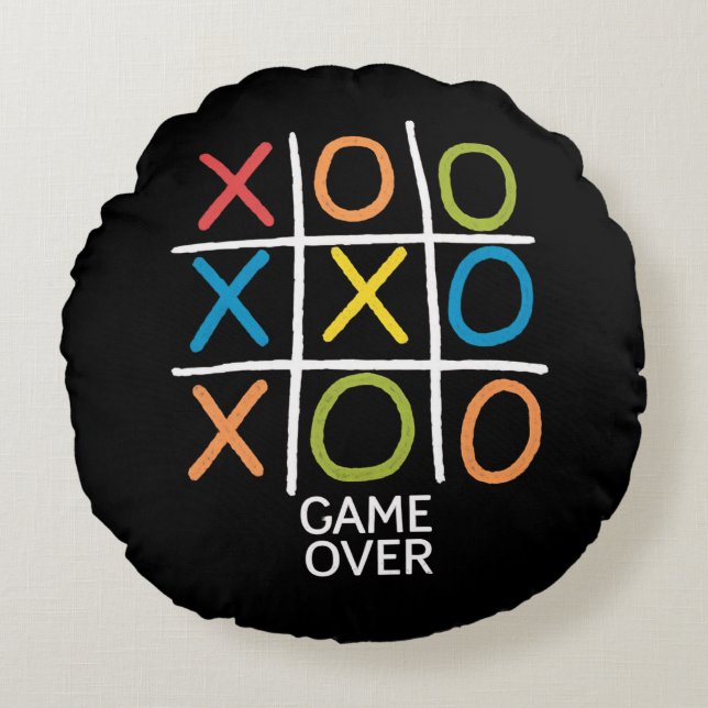 Coussins Ronds Jeu Sur Tic-Tac-Toe (Devant)