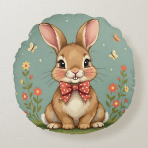 Coussins Ronds Joli adorable lapin brun avec noeud papillon