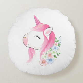 Coussins Ronds Joli bébé licorne aquarelle personnalisé Na