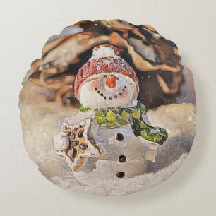 Coussins Ronds Joli bonhomme de neige dans la peinture d'aquarell
