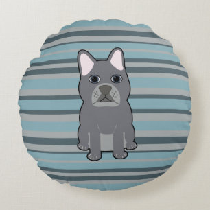 Coussins Ronds Joli Bouledogue Français rayé bleu